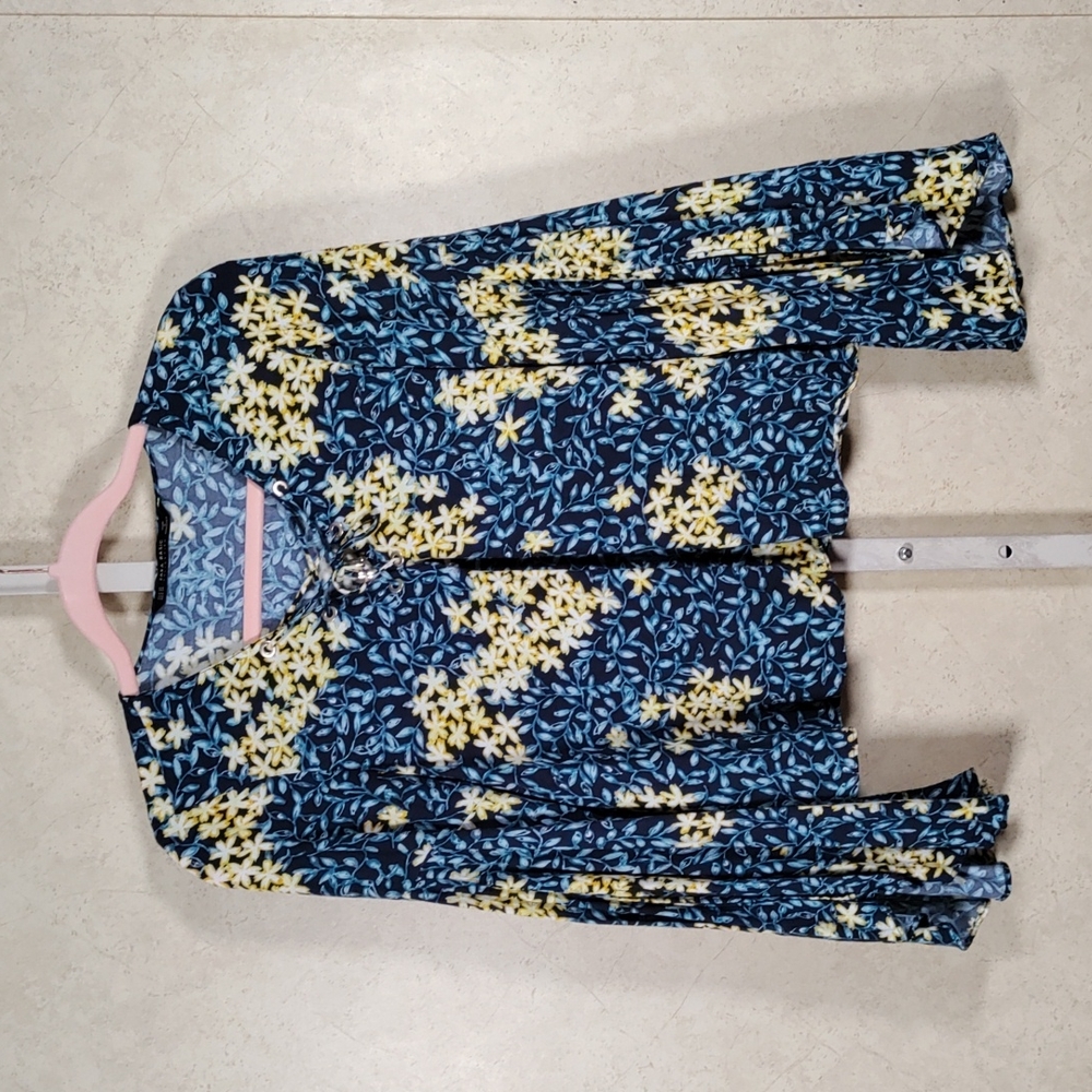 *E094 Zara teal & yellow floral cropped blouse XS CLEARANCE